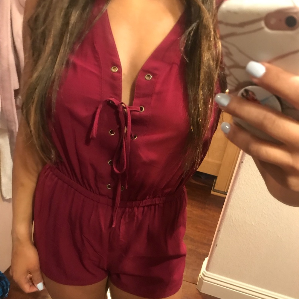 Burgundy tip up romper